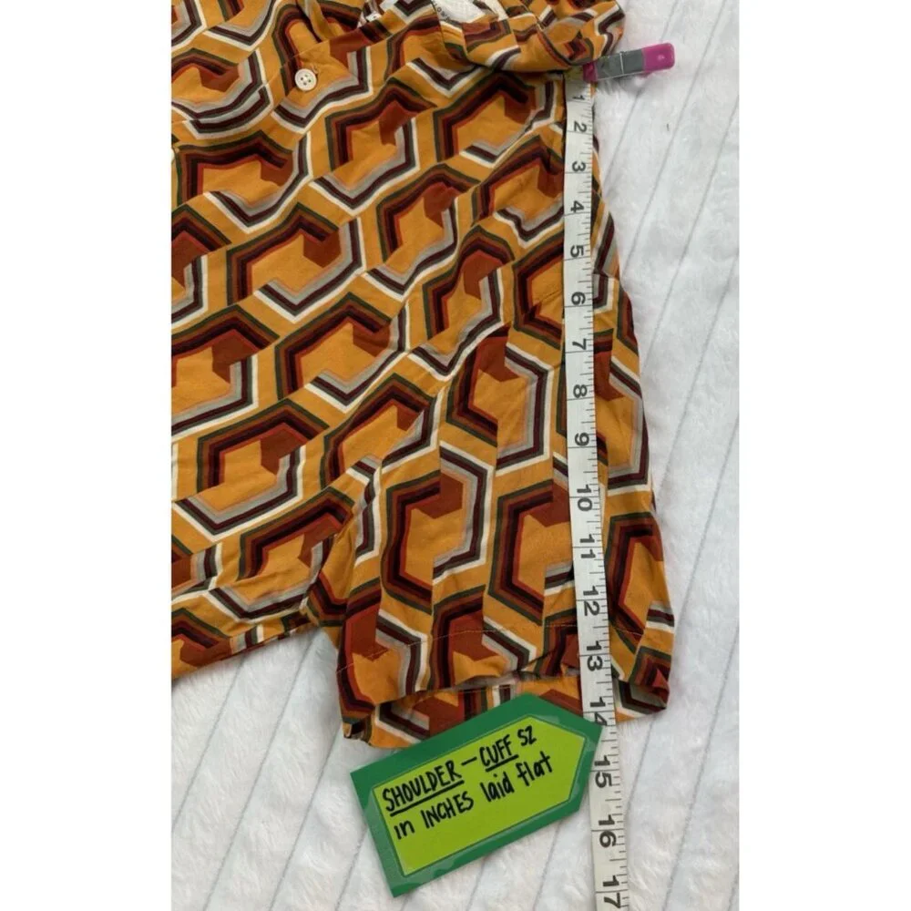 Denim & Flower Ricky Singh Orange Button-Up Hexagon Geometric Shirt SZ Large - Picture 10 of 13